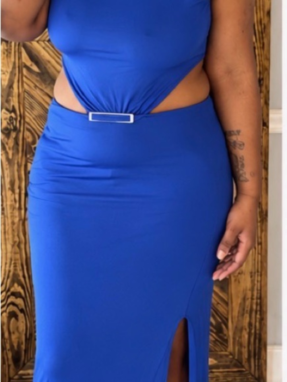 Charlotte Russe Cobalt Blue Maxi Skirt with Side Slit and Waist Buckle